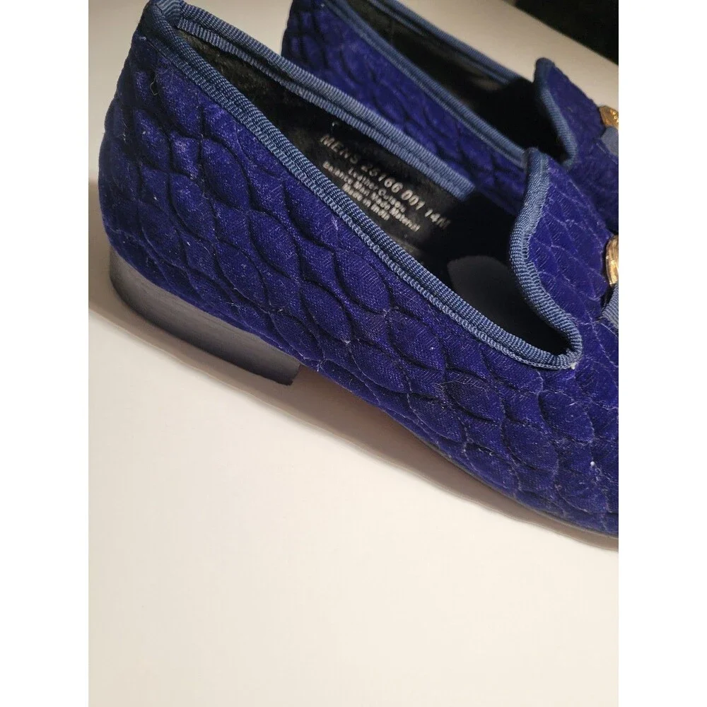 Stacy Adams Mens Blu/ Purp Quilted Velvet Loafers Slip On Gold Medallion 14m